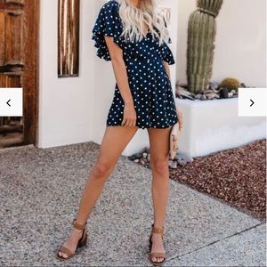 Navy V neck Polka Dot boho romper